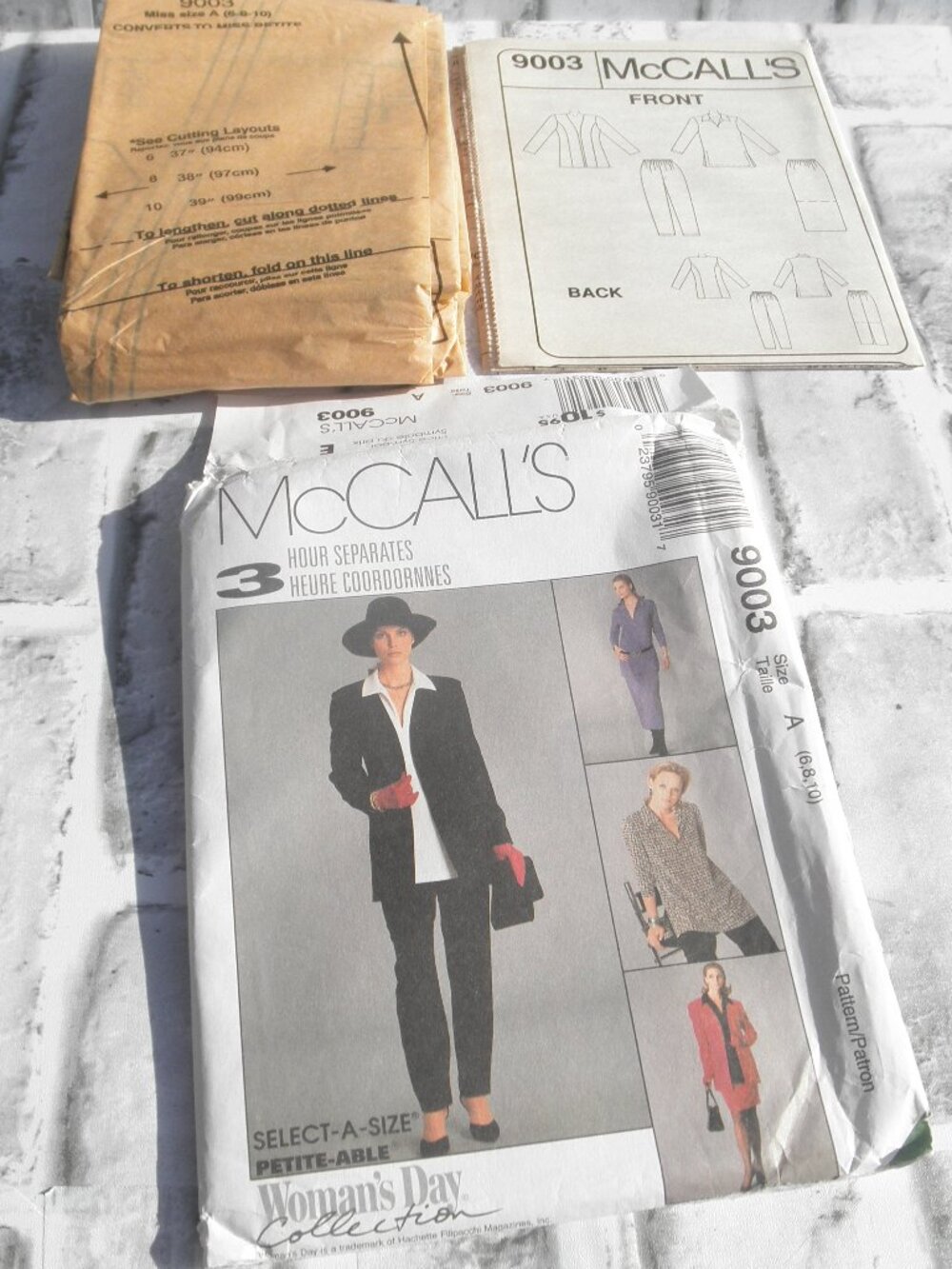 #9003, MCCALLS UNCUT SEWING PATTERN MISSES JACKET, TOP, PANTS (SIZE 6-8-10)